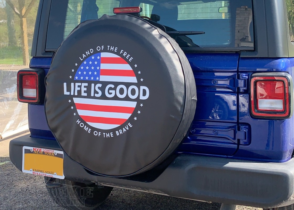 2018 JK Wrangler with Life is Good Tire Cover